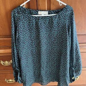 Loft Women's Black and Teal Polka Dot Top
